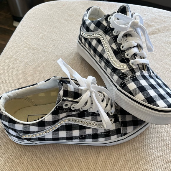 GINGHAM VANS WITH BLING🤍⚡️ - Picture 1 of 6